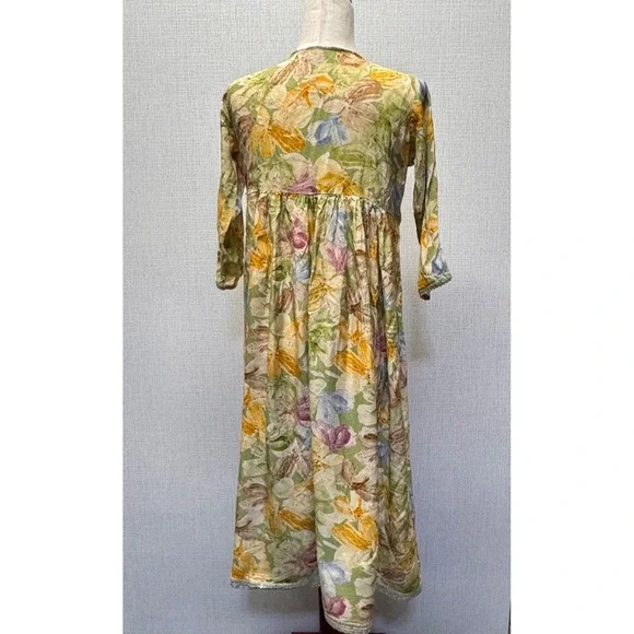 Feather Touch Floral Maxi Dress Womens M Green Sequin Trim Cottagecore Boho - Picture 3 of 12